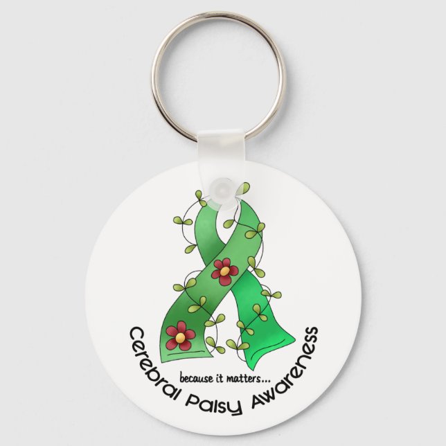 Cerebral Palsy FLOWER RIBBON 1 Keychain (Front)