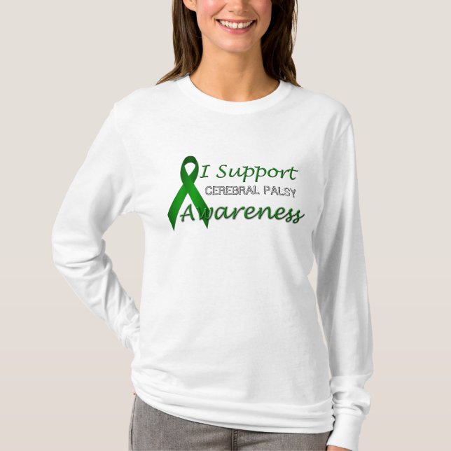 Cerebral Palsy Green Awareness Ribbon Ladies LS T T-Shirt (Front)