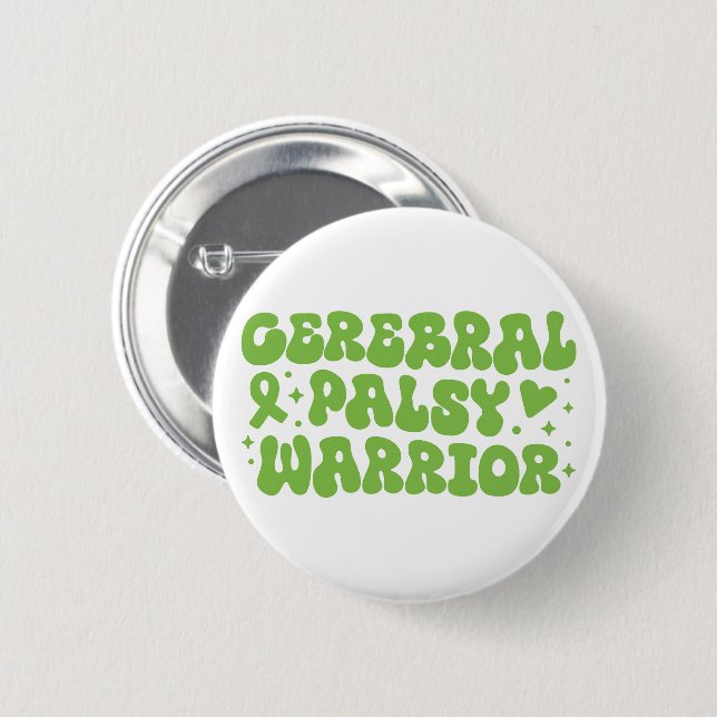 Cerebral palsy warrior awareness green ribbon button (Front & Back)