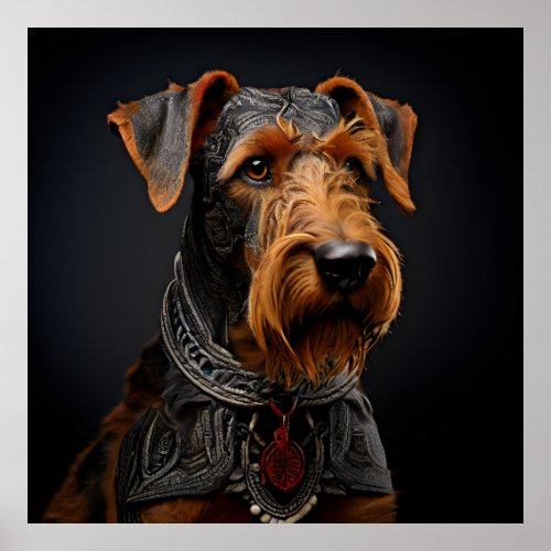 Ceremonial Airedale Terrier in Warrior Attire Poster