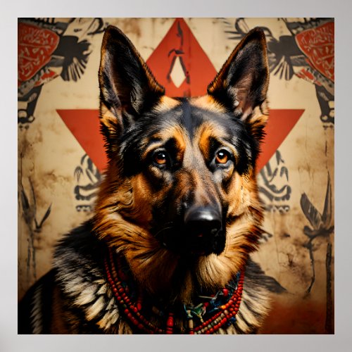 Ceremonial German Shepherd in Warrior Attire Poster