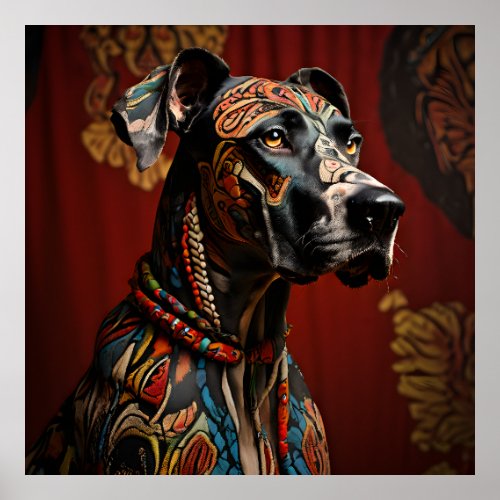 Ceremonial Great Dane in Warrior Attire Poster