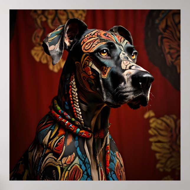 Ceremonial Great Dane in Warrior Attire Poster (Front)