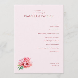 Ceremony Processional Pink Floral Serif Program