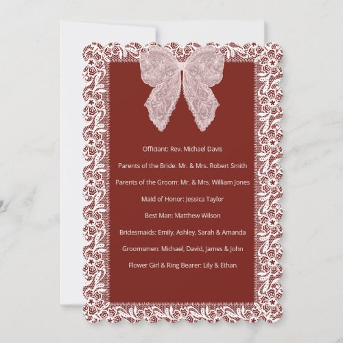 Ceremony Program Elegant Lace Red Card