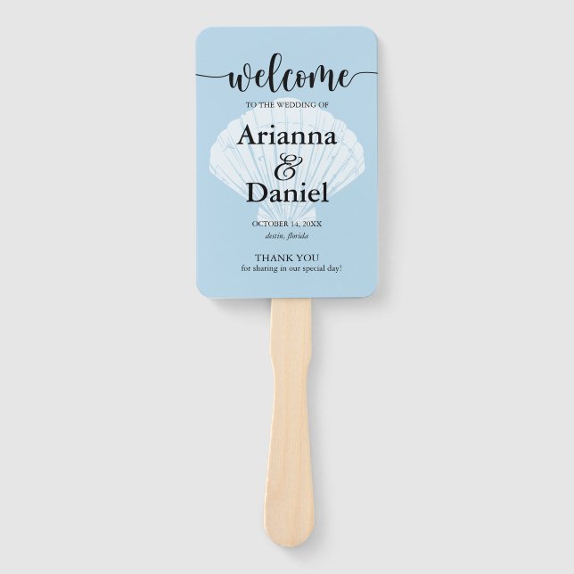 Ceremony Program Hand Fan Beach Seashell (Front)