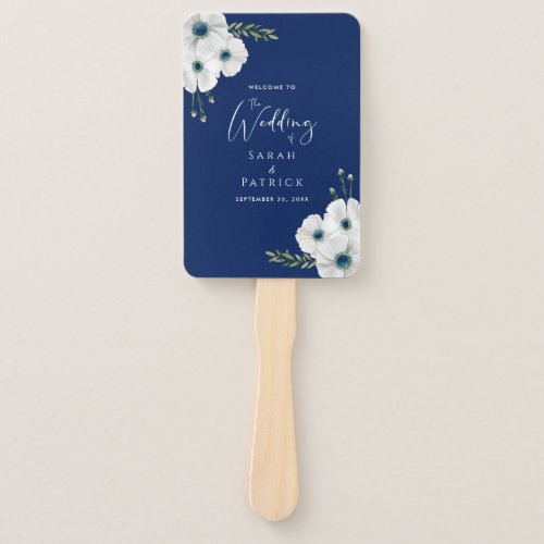 Ceremony Program Wedding  Navy Blue White Floral Hand Fan