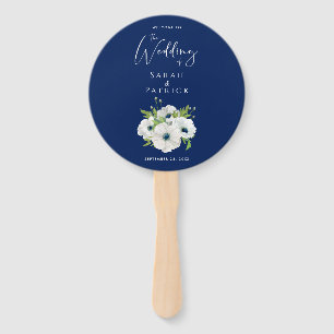 Ceremony Program Wedding Navy Blue White Floral Hand Fan