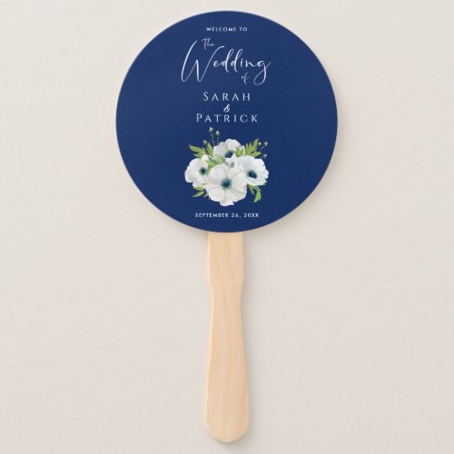 Ceremony Program Wedding  Navy Blue White Floral Hand Fan