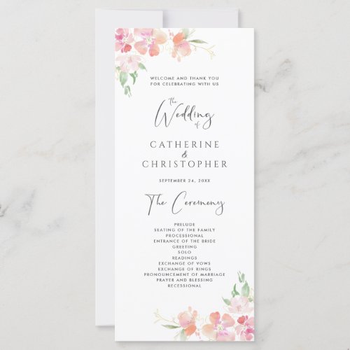 Ceremony Program Wedding  Pink  Coral Floral