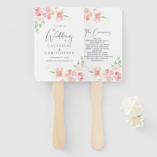 Ceremony Program Wedding Pink & Coral Floral Hand Fan