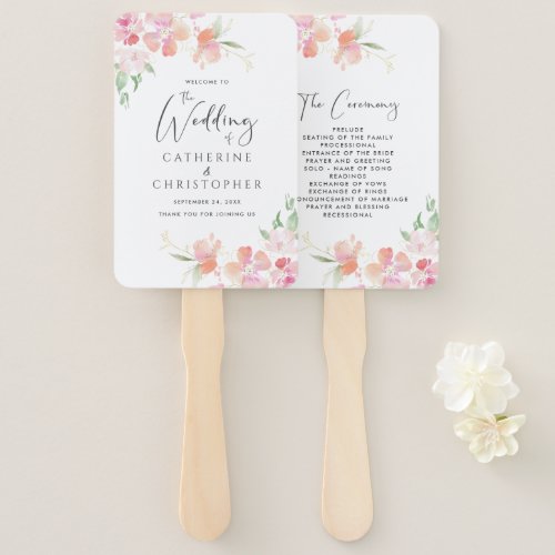 Ceremony Program Wedding  Pink  Coral Floral Hand Fan