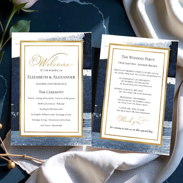 Ceremony Programs | Navy Blue Wedding Abstract (Creator Uploaded)