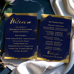 Ceremony Programs Navy Blue Wedding Abstract