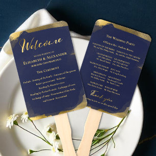Ceremony Programs Navy Blue Wedding Abstract Hand Fan
