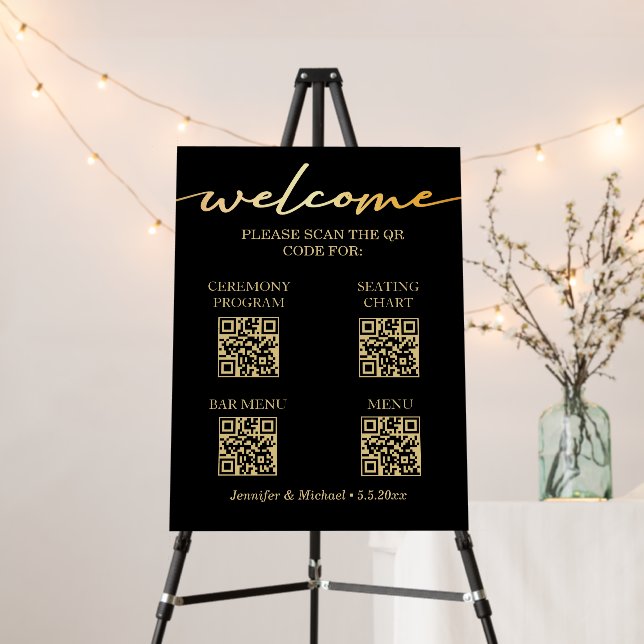 ceremony&seating chart&bar menu&menu black golden foam board (In Situ (Stand))