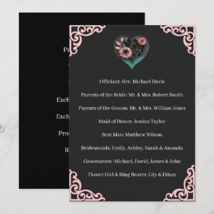 Ceremony Wedding Program Pink Heart Floral