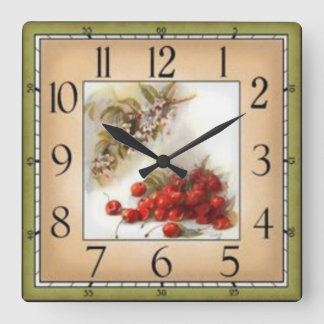 Cerezas Square Wall Clock