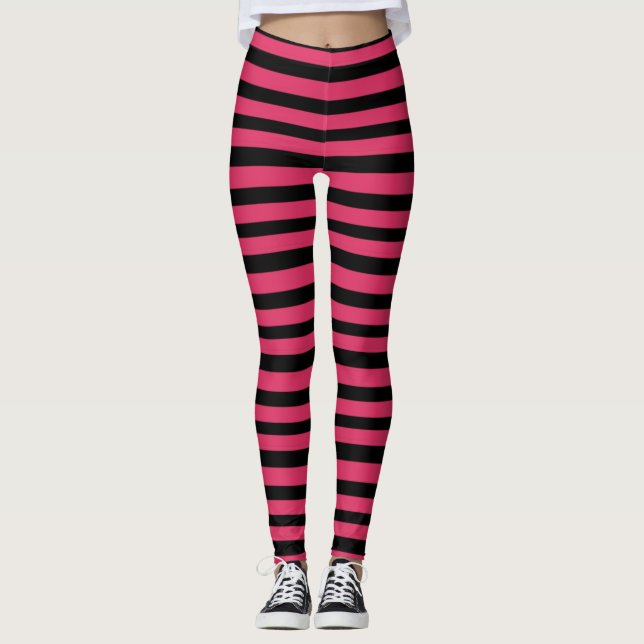 Cerise and Black Stripes Leggings (Front)