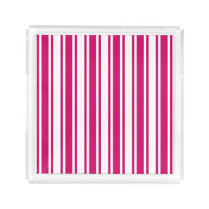Cerise and white candy stripes acrylic tray