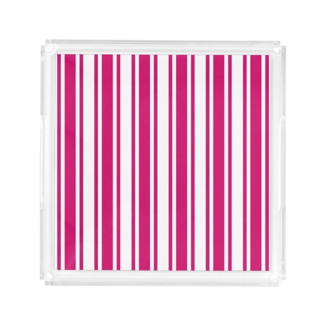 Cerise and white candy stripes acrylic tray (Front)
