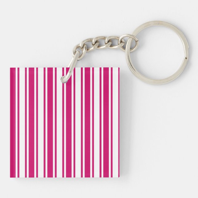 Cerise and white candy stripes keychain (Back)