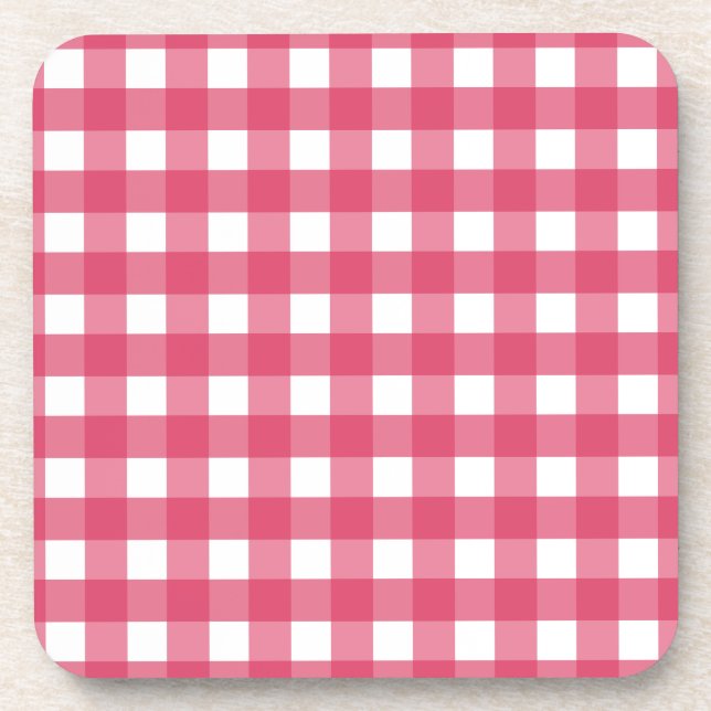 Cerise gingham beverage coaster (Front)