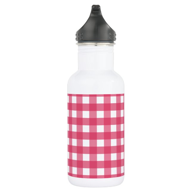 Cerise gingham stainless steel water bottle (Right)
