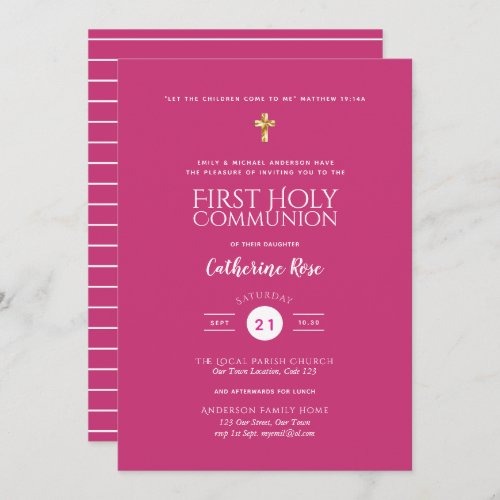 Cerise GIRLS First Holy Communion Invite Formal