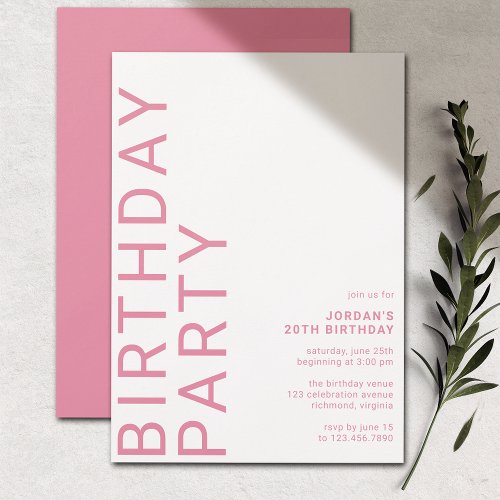 Cerise Hot Pink  Modern Girly Any Age Birthday Invitation