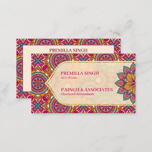 Cerise mandala rangoli ethnic pattern vibrant business card