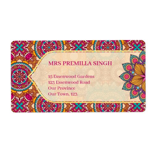 Cerise mandala rangoli ethnic pattern vibrant label