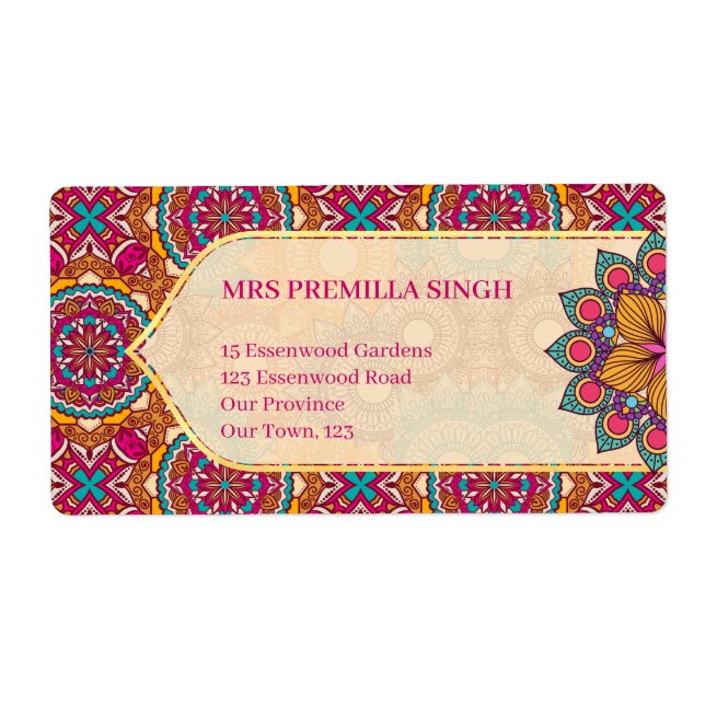 Cerise mandala rangoli ethnic pattern vibrant label (Front)