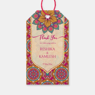 Cerise mandala rangoli wedding personalized name gift tags