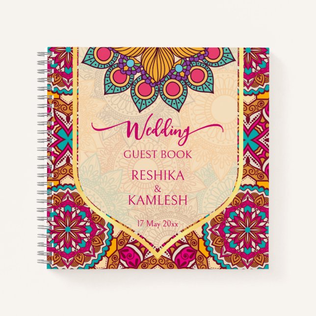 Cerise mandala rangoli wedding personalized name n notebook (Front)
