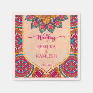 Cerise mandala rangoli wedding personalized name napkins