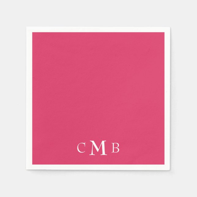 Cerise Monogram Wedding Cocktail Napkins (Front)