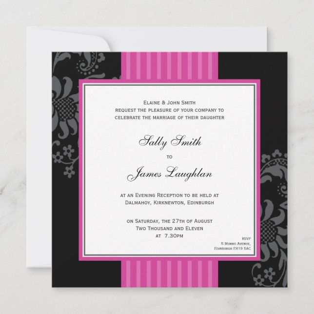 Cerise Pink & Black Band Wedding Invitation (Front)