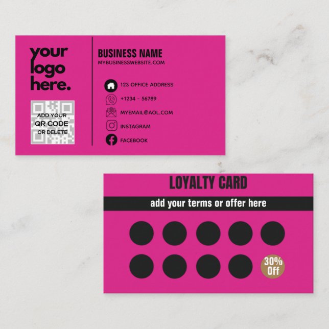 Cerise Pink Business Card Logo design Template (Front/Back)