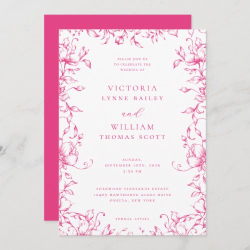 Cerise Pink Garden Floral Wedding Invitation