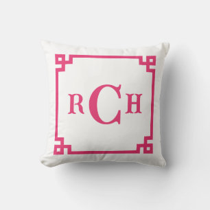 Cerise Pink Greek Key Monogram Design Throw Pillow