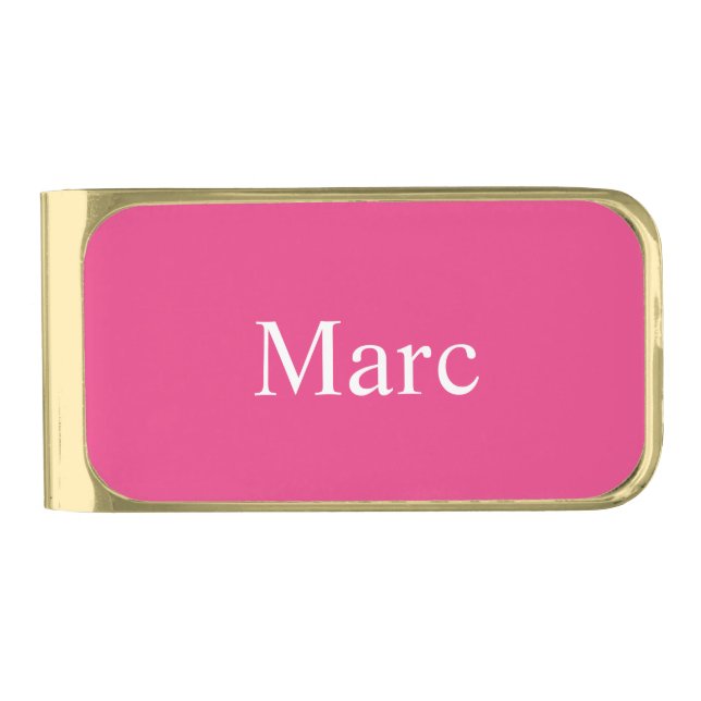 Cerise Pink Personalized Gold Finish Money Clip (Front)