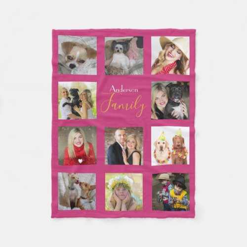 Cerise PINK Photo Blanket Collage Instagram Gold