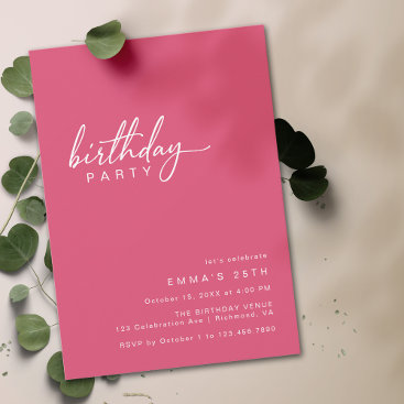 Cerise Pink | Simple Modern Typography Birthday Invitation