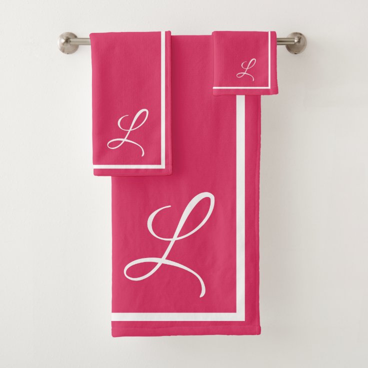 Cerise Pink w/Border Bath Towel Set Zazzle