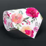 Cerise Pink Watercolor Floral Wedding Neck Tie<br><div class="desc">Men's tie features watercolor floral design in shades of pale pink,  cerise pink,  fuchsia pink to marsala pink on a white background. MORE ITEMS in our store.</div>