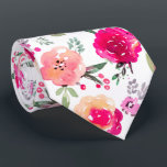 Cerise Pink Watercolor Floral Wedding Neck Tie<br><div class="desc">Men's tie features watercolor floral design in shades of pale pink,  cerise pink,  fuchsia pink to marsala pink on a white background. MORE ITEMS in our store.</div>