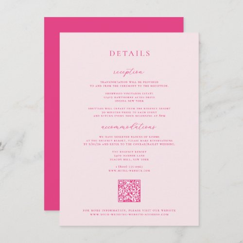 Cerise Pink Wedding Details Card