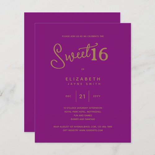 Cerise SWEET 16 Modern Elegant Budget Birthday