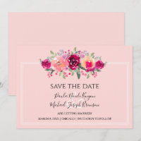 Cerise Watercolor Floral Save the Date Cards